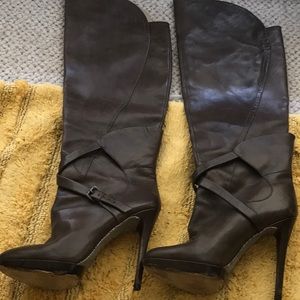 Taupe over the knee boots